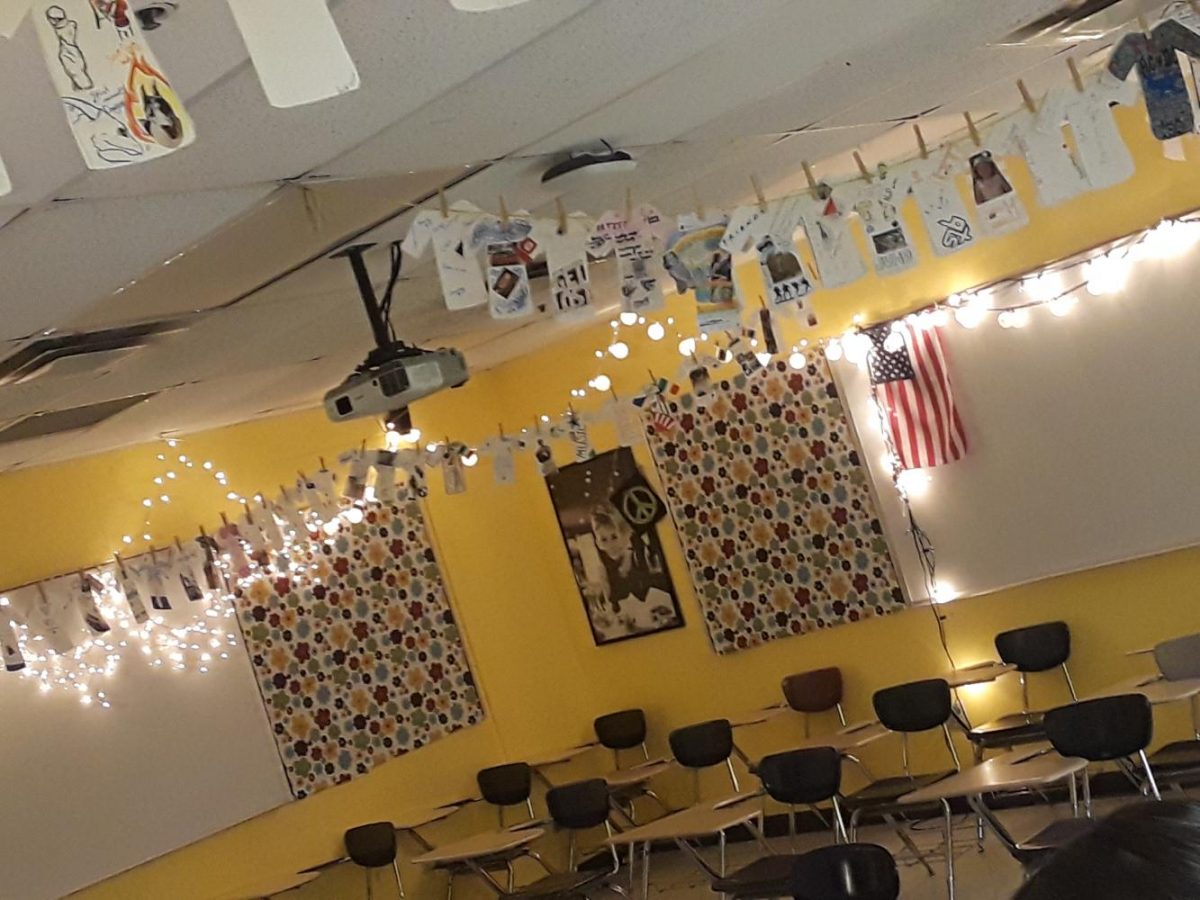 This is Ms.Gibsons Classroom, these are where the T-Shirts hang 