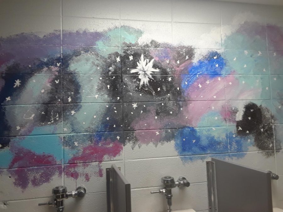 The galaxy above the urinals.