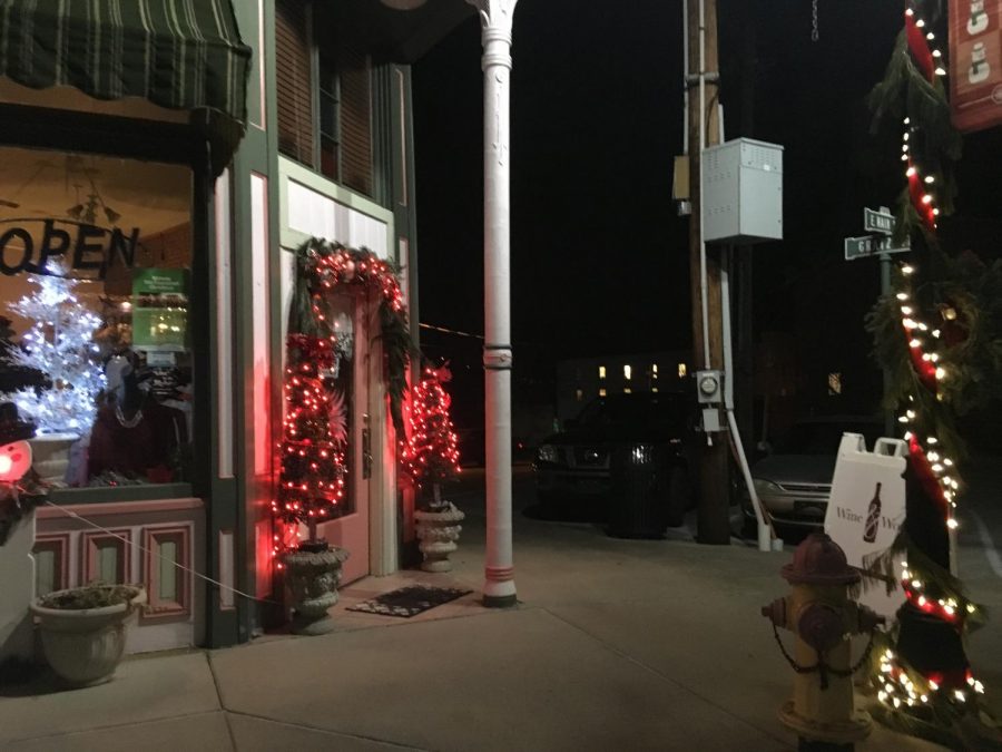Lights are on the stores around the city.