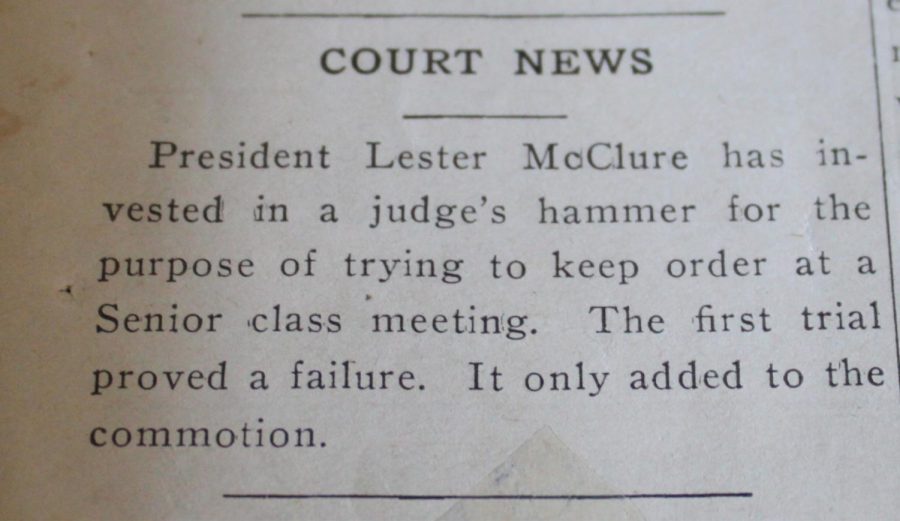In 1923 President Lester McClure of the senior class president meeting went down hill. 