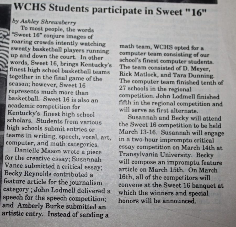 The Sweet 16 is for the school with their academic competition for Kentucky. 