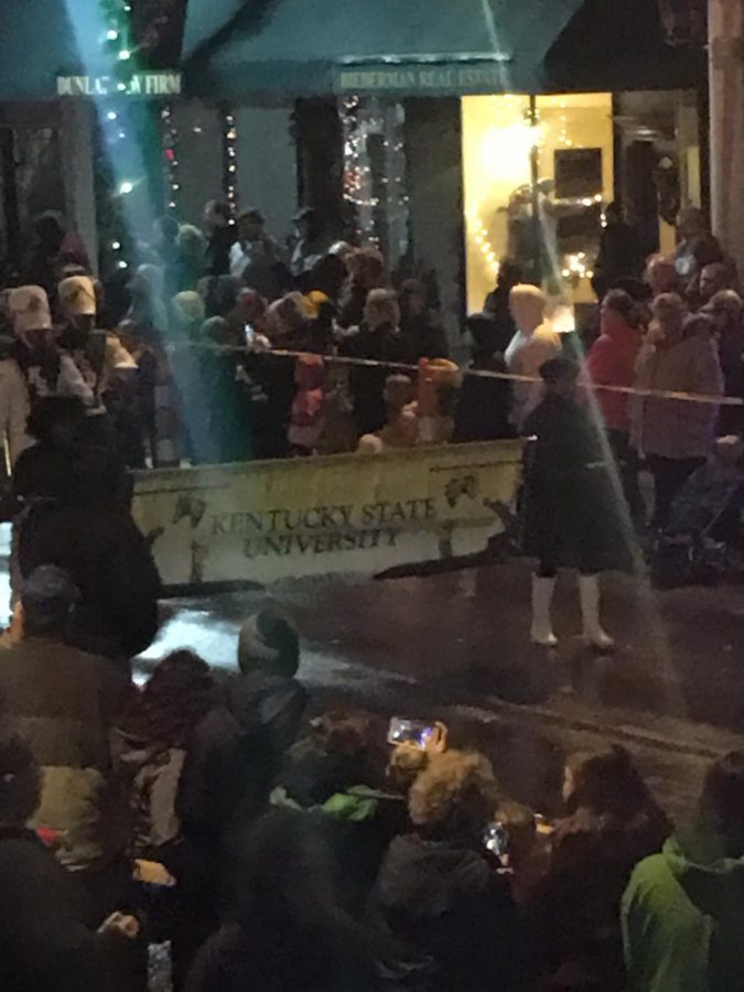 The Kentucky State University Marching Band  and Color Guard came from their school perform in the Versailles Christmas Parade. 