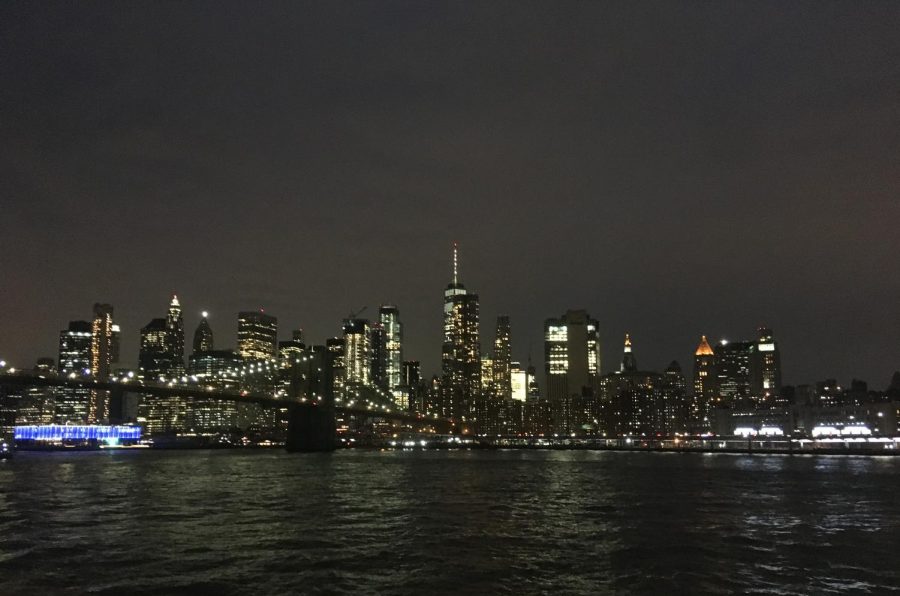 The iconic NYC skyline at night, taken during a cruise along the Hudson River. Photo by Grant Sprinkle.