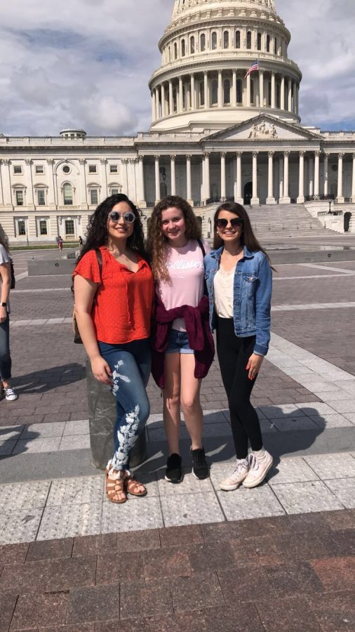 Anna Ward, Eden Alqahtani, and Katelyn Cooper in front of the Capitol Building.