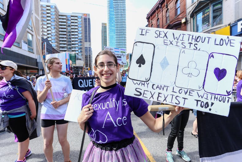 Asexuals+march+at+the+Toronto+2017+LGBTQ+Pride+Parade+in+Canada.