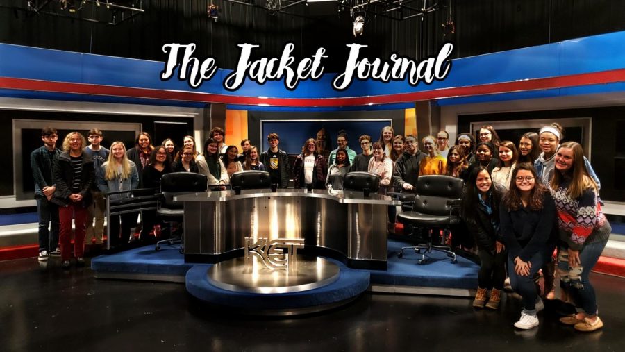 The Jacket Journal staff poses on the set of Comment on Kentucky. 