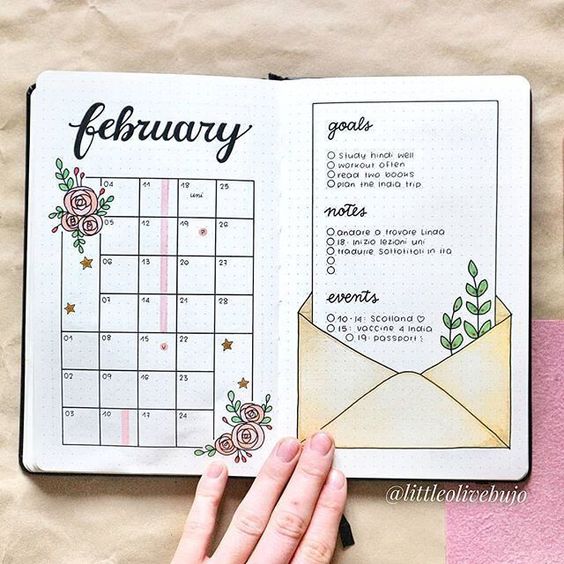 February calendar and notes page.