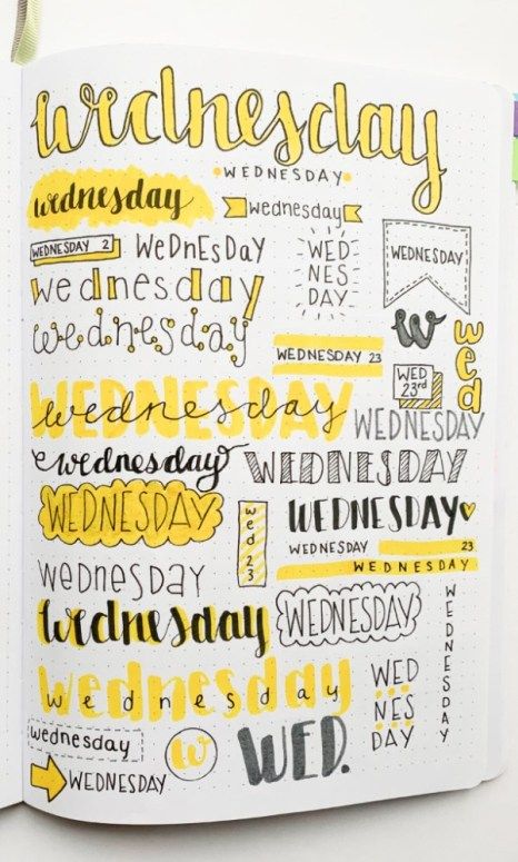Examples of lettering for days of the week.