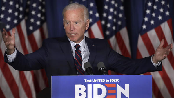 Democratic Candidate Joe Biden speaking at a rally in New Hampshire.