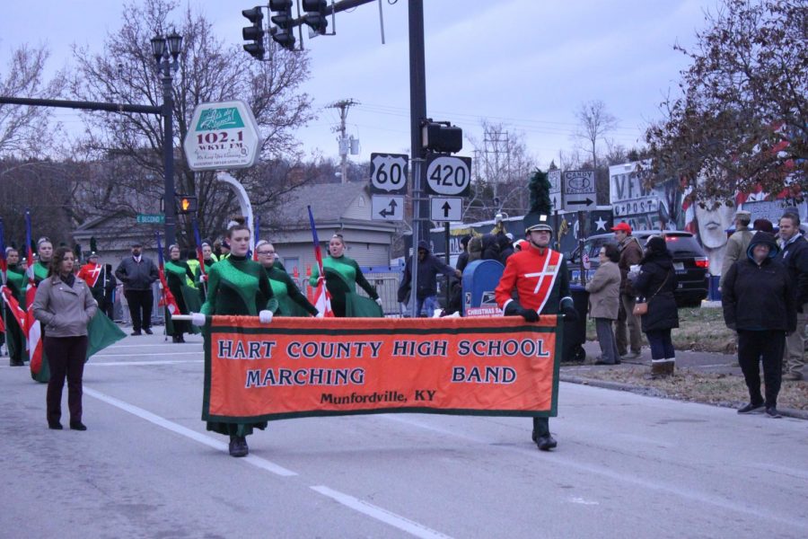 Hart County High School Marching Band performs while marching their way up to the capitol building.