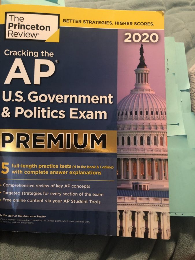 For students enrolled in AP classes, the crucial exams are coming up very soon. Princeton Review books are a great resource to help study. They come with four practice tests inside the book and they walk through all of the content for that particular exam. The one pictured is for AP government and has post its with important points and vocabulary words listed. Even if you dont have a Princeton book, there are a number of free online resources that can be used, including Varsity Tutors, and you can study using your resources given by your teacher. Photo by Kristen Bailey. 