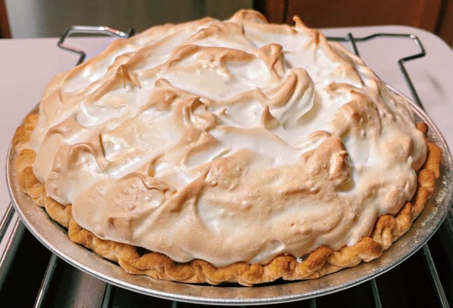 Homemade butterscotch pie filling, topped with meringue. My first ever pie and I am super pleased with how it turned out.