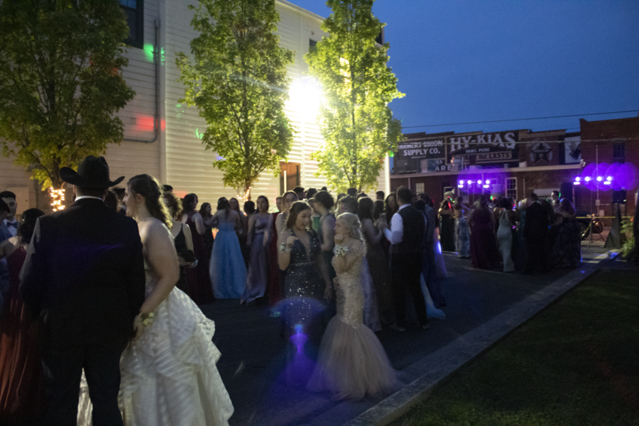Most of the prom crowd near the DJ booth.
