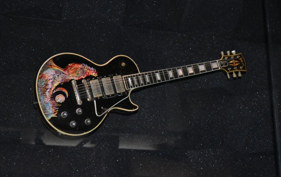 This is Keith Richards of The Rolling Stones Les Paul Custom electric guitar. The guitar was first used by The Rolling Stones when they appeared on The Ed Sullivan Show in 1966. Richards later hand-painted the design with paint pens while on LSD. 