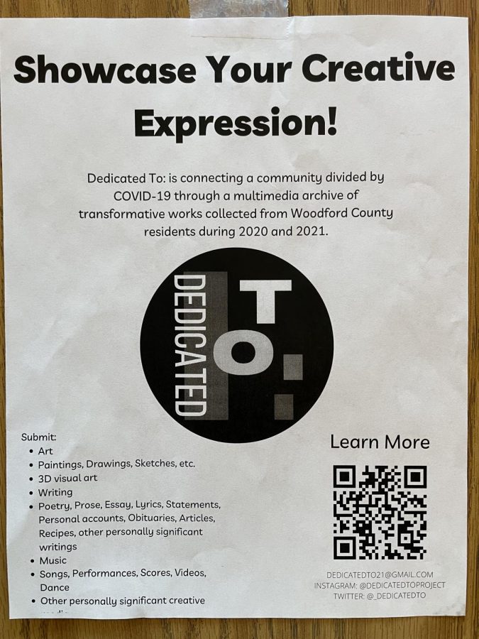 Poster advertising Dedicated To. These can be found all around the school, and include a scannable QR code which will take you directly to the website. 