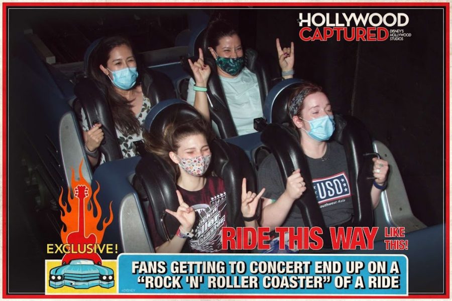 My favorite ride...the Rock n Roller Coaster. Just me and some random women who were nice. 