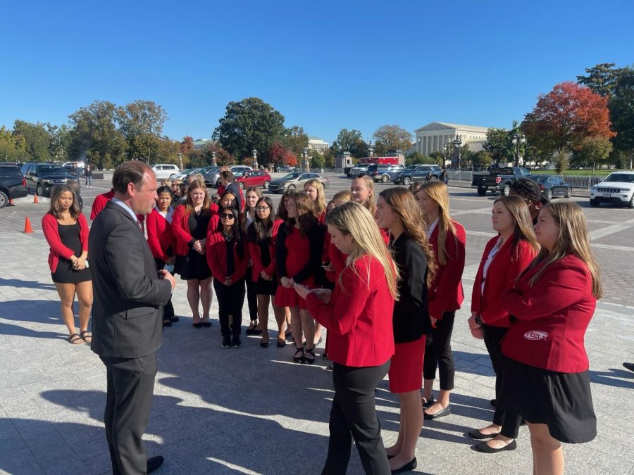 Members of Woodford FCCLA ask Andy Barr about his views on CTE funding! 