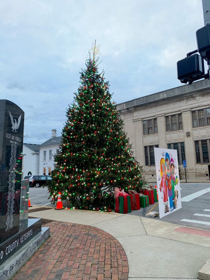 The Christmas tree in the middle of town. 