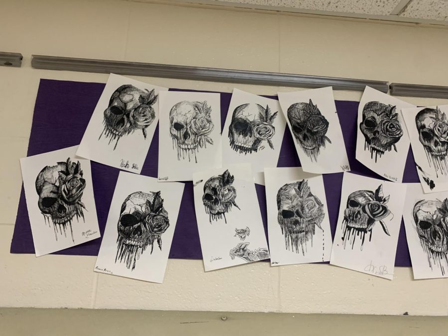 Drawing 1 G4: Drawing skulls with ink all grade levels. 