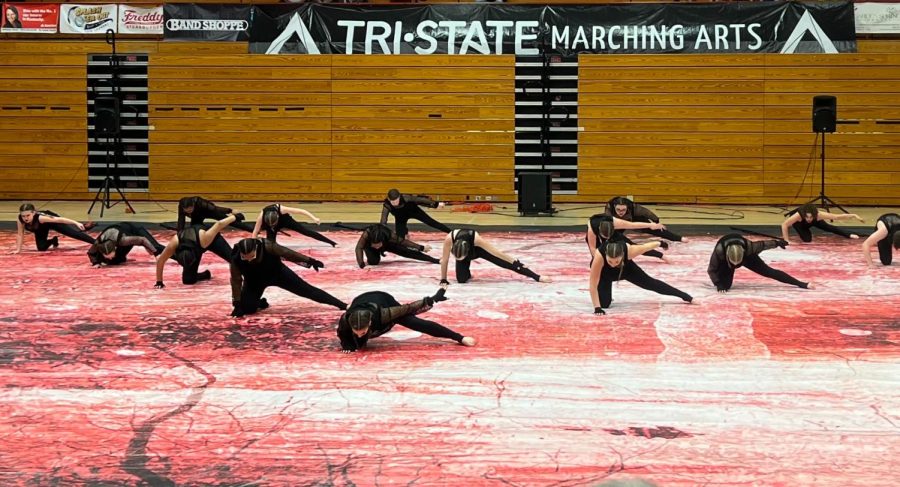 Woodfords+Winter+Guard+strikes+a+pose+while+performing+their+show%2C+Pandemonium.+