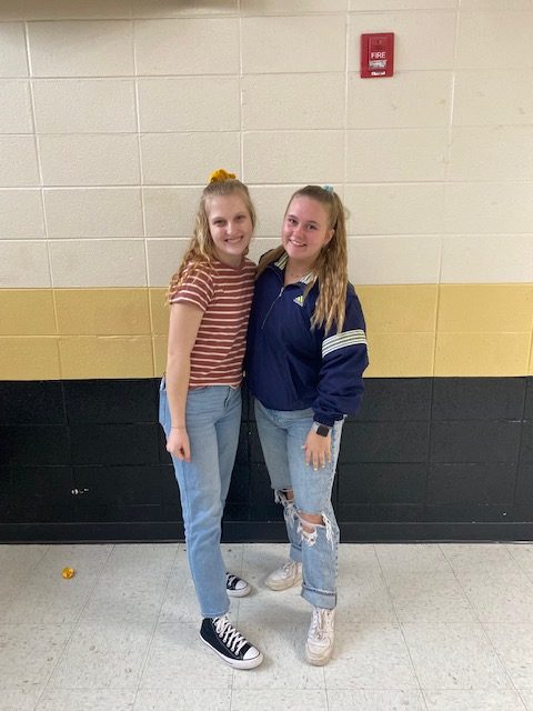 Natalie Kerr (10) and Sydney Williams (10) channel the 80s with their Throwback Day fits. 