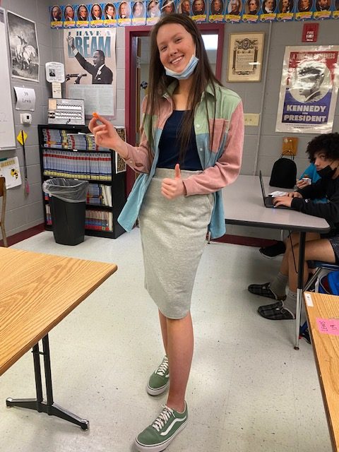 Falyn Gooslin (10) gets funky with her colorful outfit for Throwback Day. 