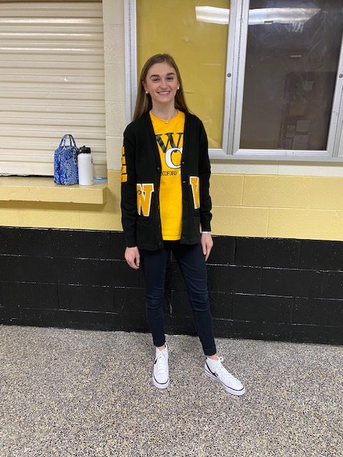 Sophie Lester (10) sports her school with an old school varsity jacket. 