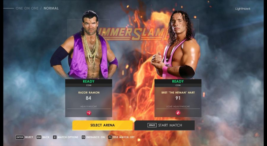 Ok, time to jump into a match. In honor of Scott Hall and the work hes done in the wrestling business, I played as his other persona, The Bad Guy Razor Ramon, against Bret The Hitman Hart. Both are legends in their own right.