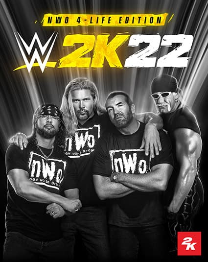 The version of the game I got, the NWO-4-Life edition, includes the wrestling legends Hulk Hogan, Scott Hall (RIP), Kevin Nash, and Syxx or X-Pac.