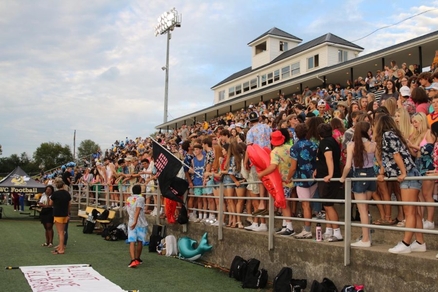 Students at Woodford County High School get prepared to go full out during a football game on a Sunny Friday night. The “Hawaiian” themed football game is always the first home game of the season and always has a great turnout!
