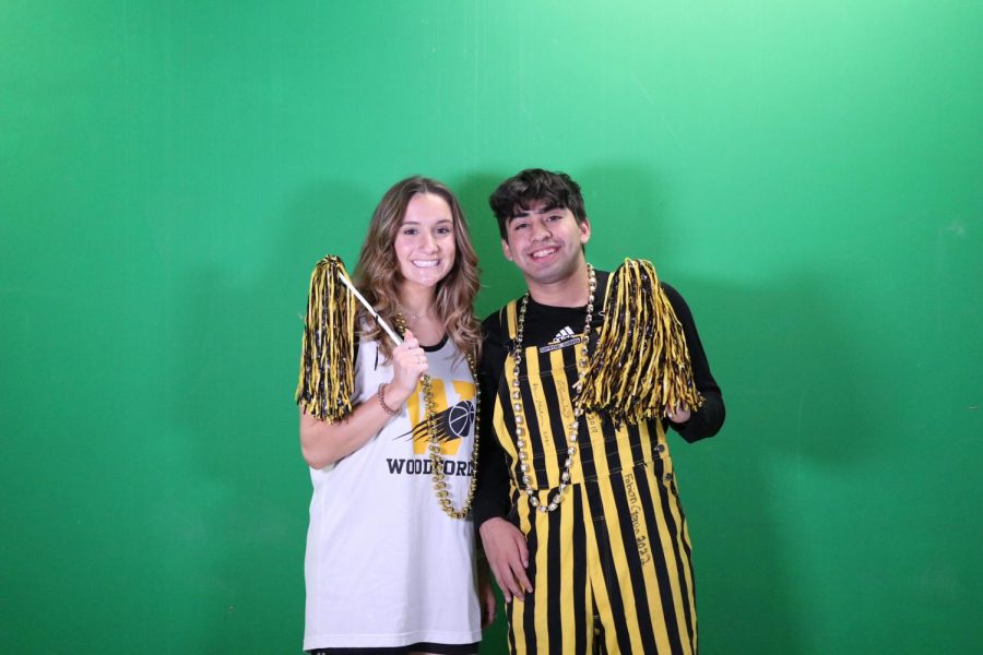 Black and gold spirit wear for the win!! Fabian Garcia (right) and Lilly Mullins (left) pose for their senior superlative yearbook picture. 