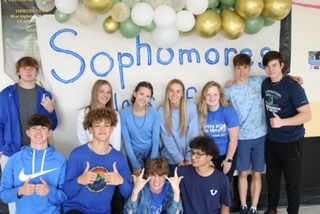 Sophomores dress in all blue for class color day! 