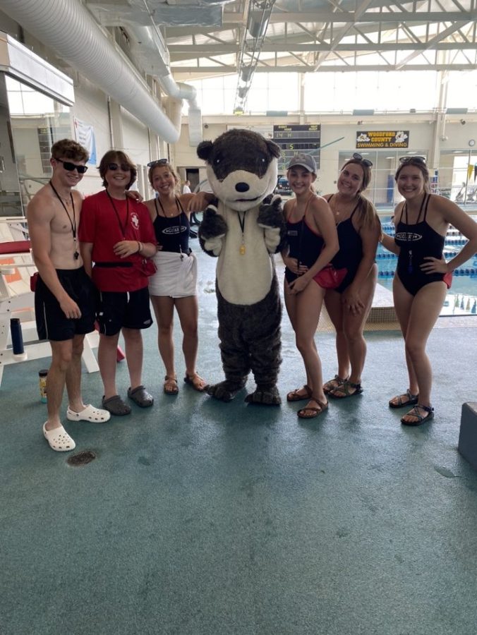 Olly the Otter , Falling Springs mascot, made frequent trips to the pool this summer. I wonder who is inside the costume? (Its me.)