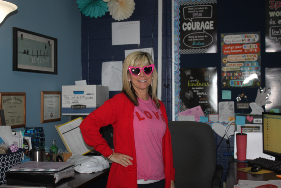 Mrs. Griffie decked out in all valentines day attire. 