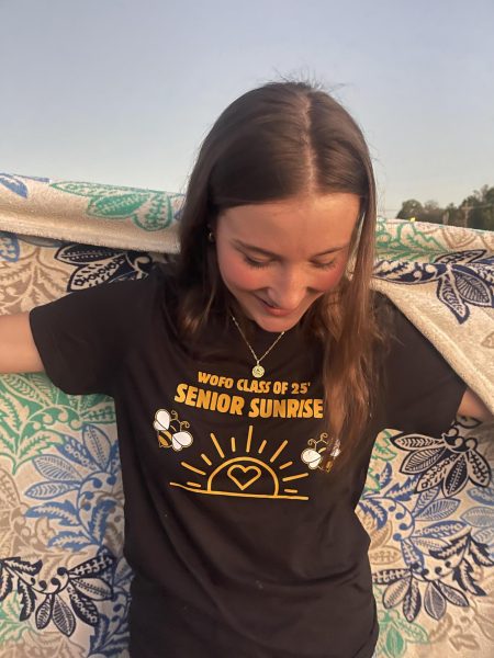 Peyton Samples sporting the "WCHS Senior Sunrise" shirt.