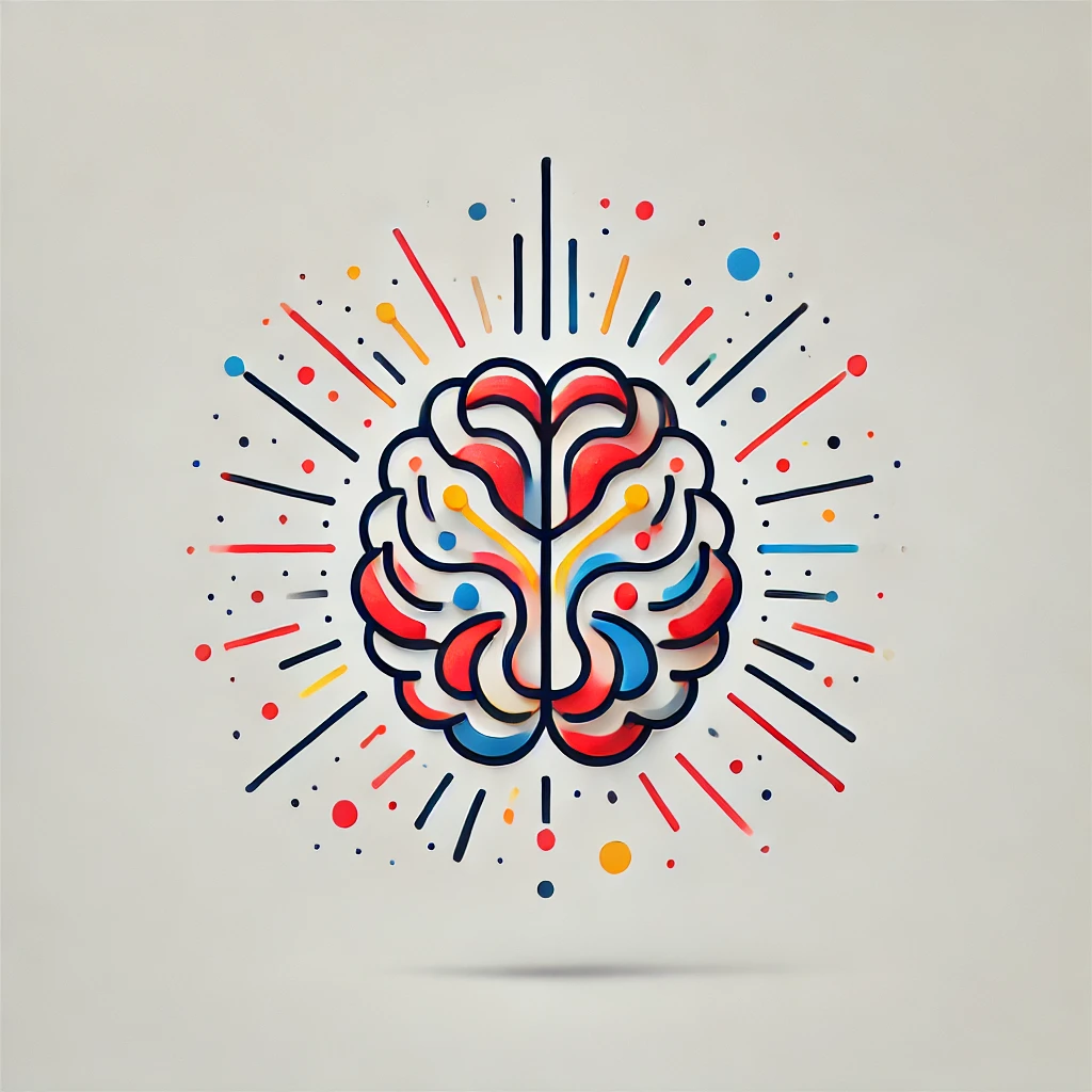 DALL·E 2024-12-09 18.55.17 - A simple and clean representation of a human brain symbolizing ADHD. The brain is depicted with a few colorful lines and patterns that radiate outward